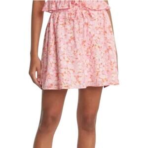 Abound XS cotton lined elastic cinch waist tie floral mini skirt SK 3129